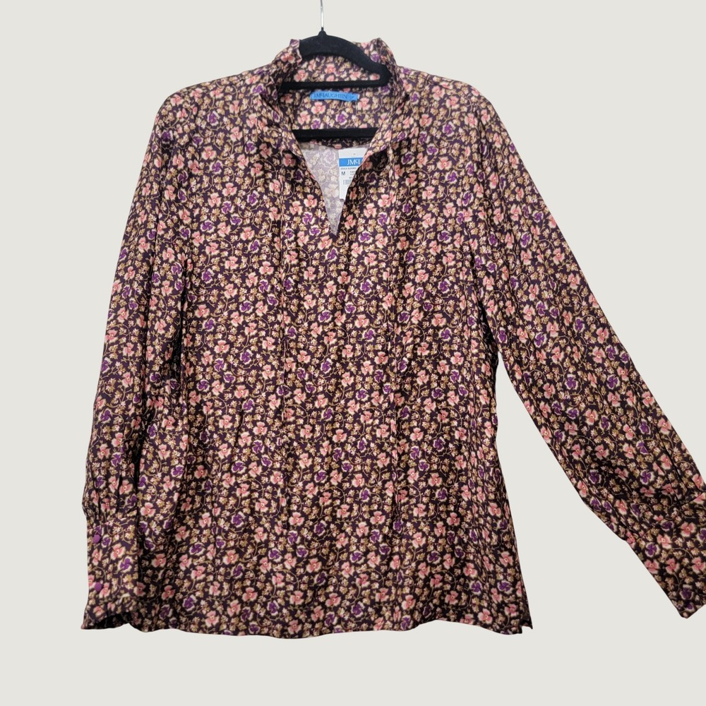 J.McLaughlin Cecilia Blouse Women M Purple Flower Market Ruffle Floral Top Fall
